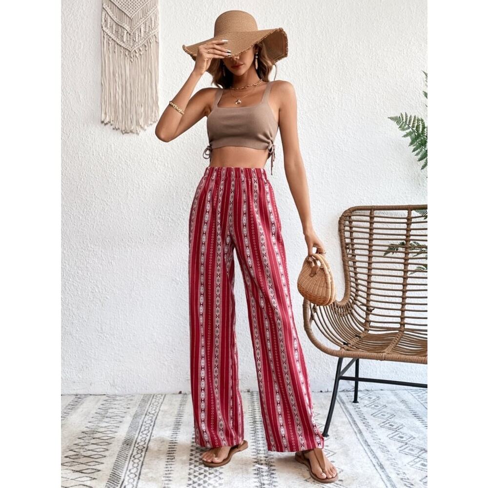 Shein Flowy Straight Leg Pants Medium Boho Bohemian Resort Wear - Picture 2 of 9